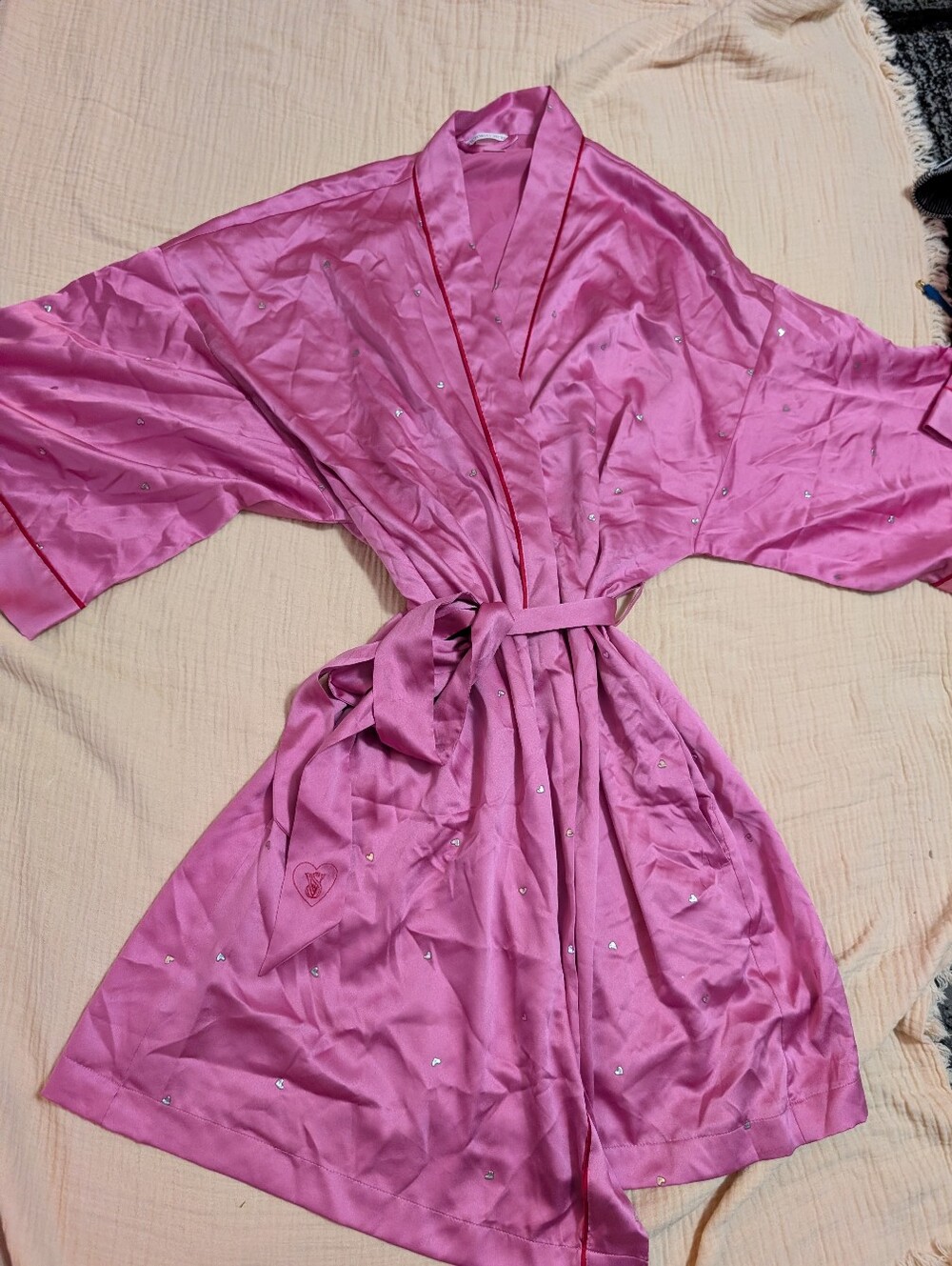 Victoria's Secret Pink Satin Embellished Kimono Robe